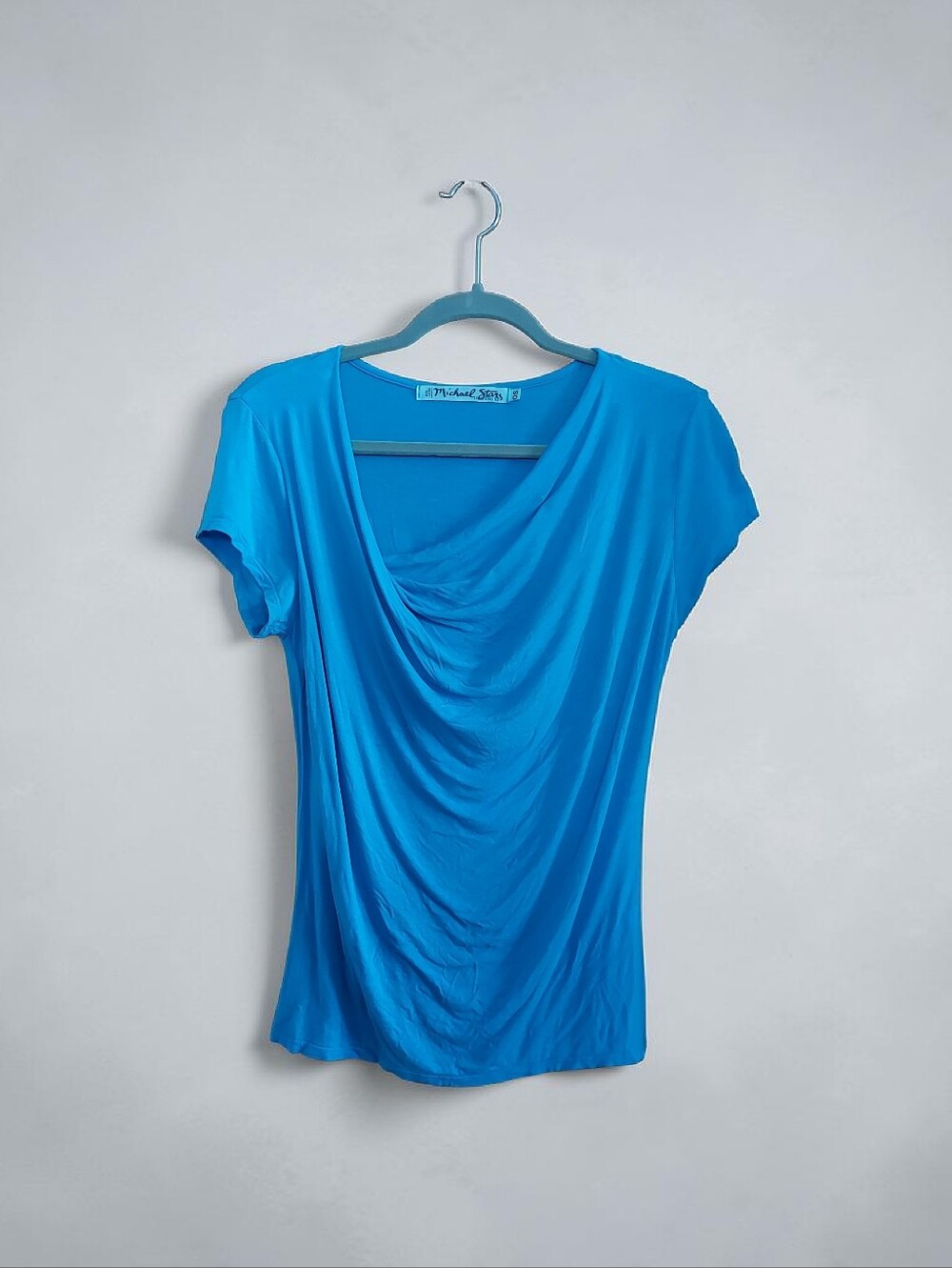 Michael Stars Draped Neck Short Sleeve Top - Turquoise Blue OS